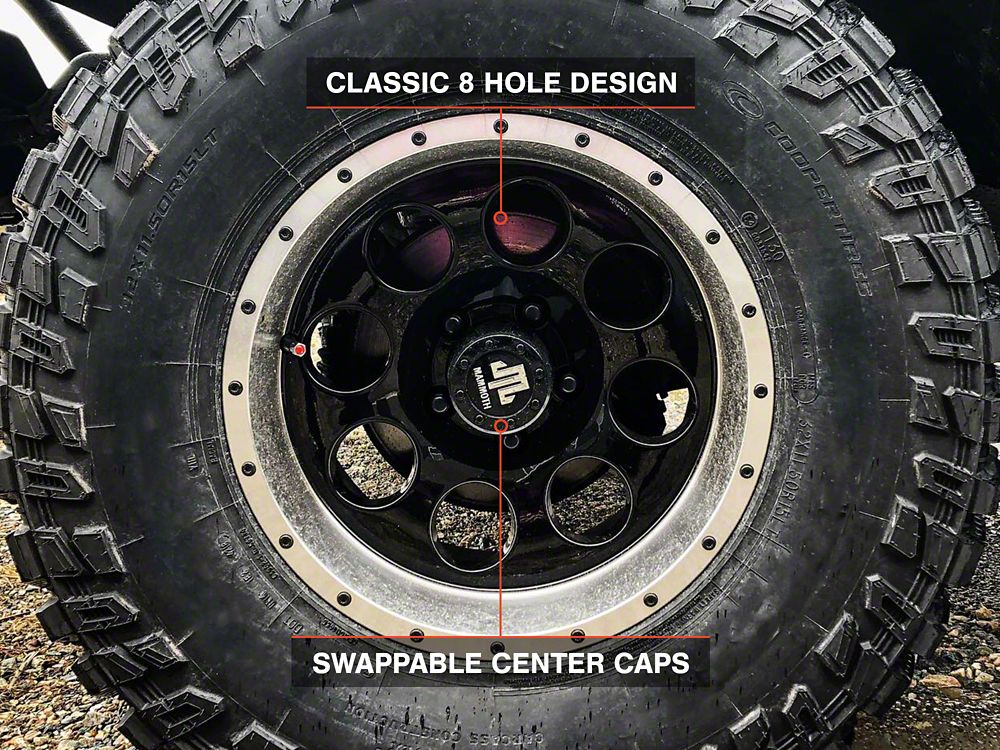 Mammoth 8 Simulated Beadlock Style Black Wheel; 15x8; -19mm Offset (97-06 Jeep Wrangler TJ)