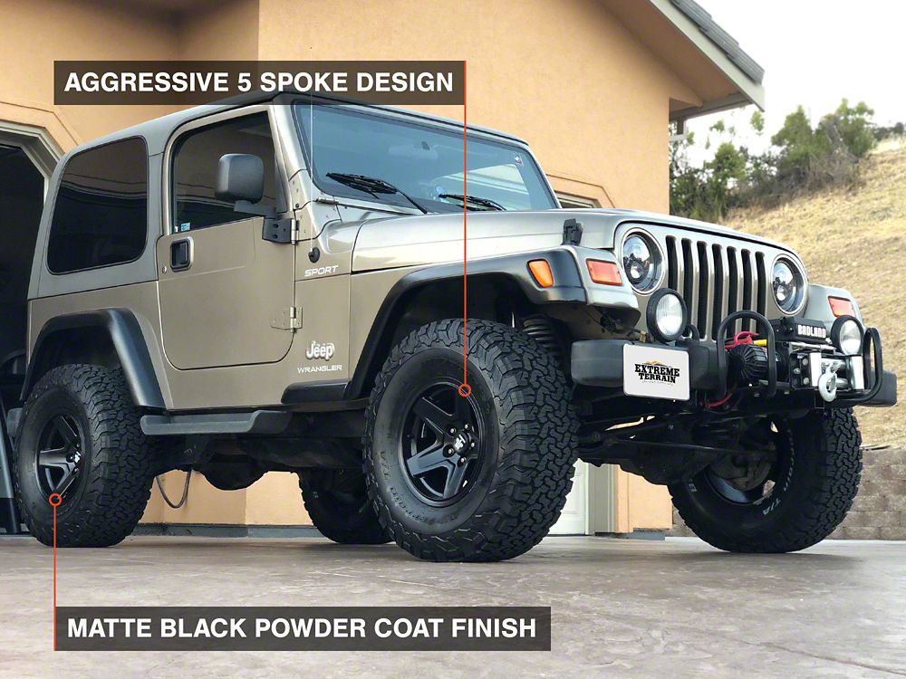 Mammoth Boulder Matte Black Wheel; 15x8; -19mm Offset (97-06 Jeep Wrangler TJ)