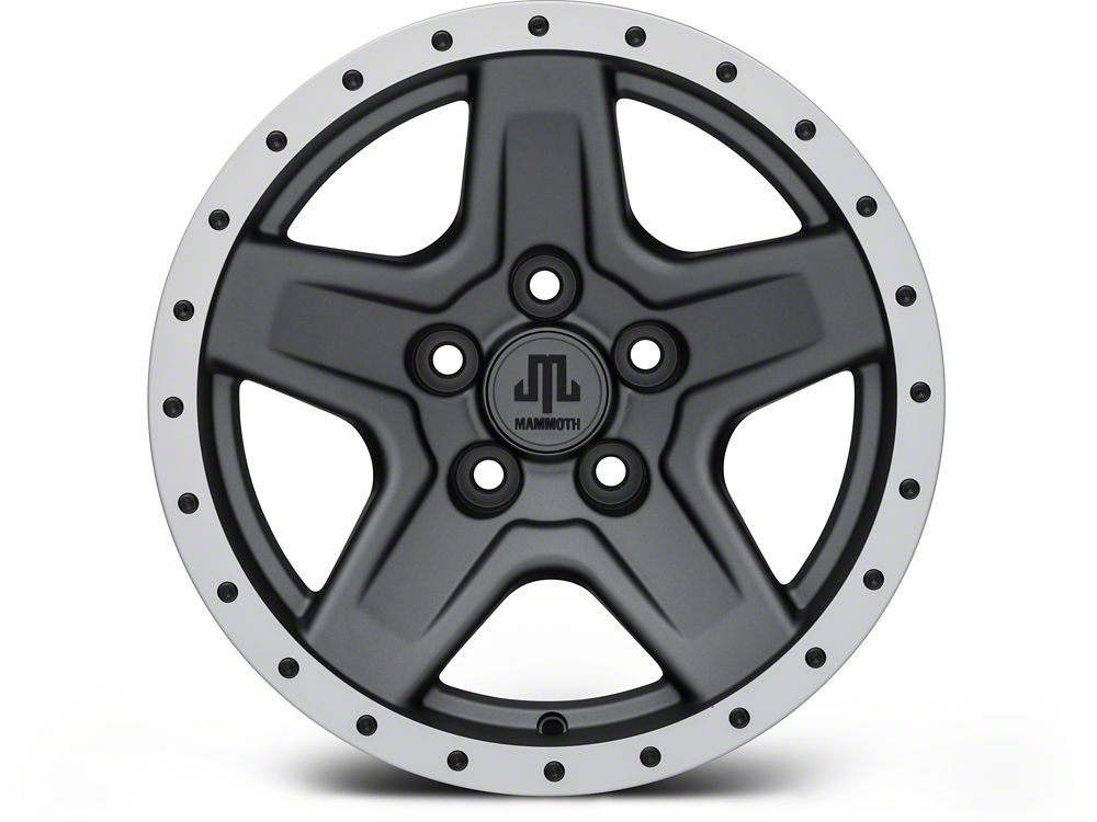 Mammoth Boulder Simulated Beadlock Style Charcoal Wheel; 15x8; -19mm Offset (87-95 Jeep Wrangler YJ)