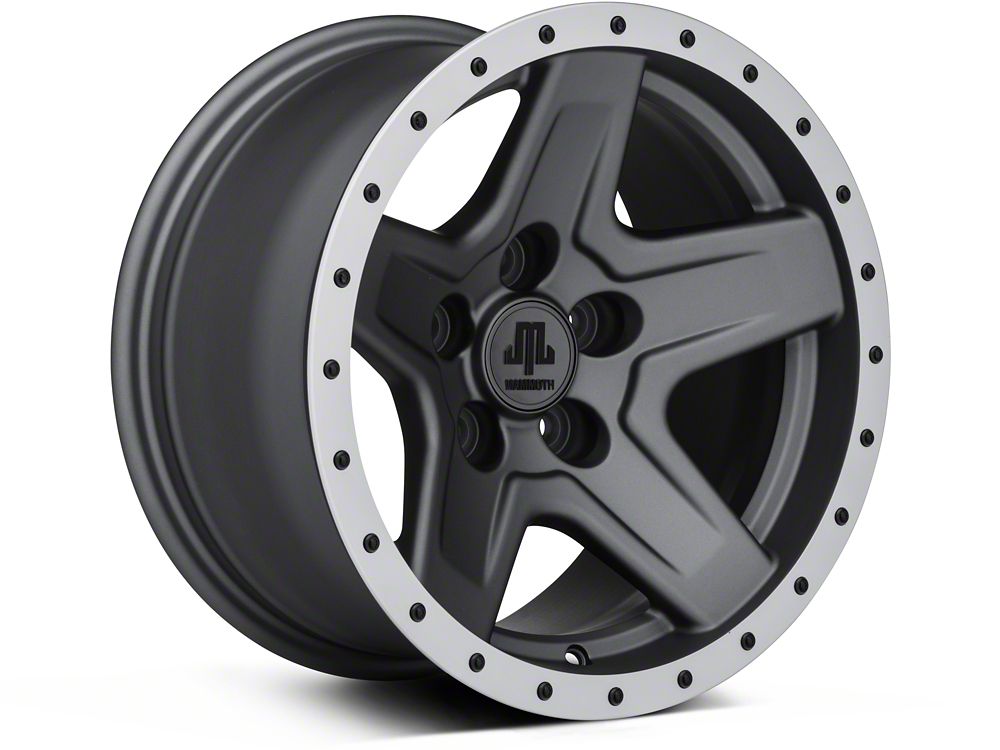 Mammoth Boulder Simulated Beadlock Style Charcoal Wheel; 15x8; -19mm Offset (87-95 Jeep Wrangler YJ)