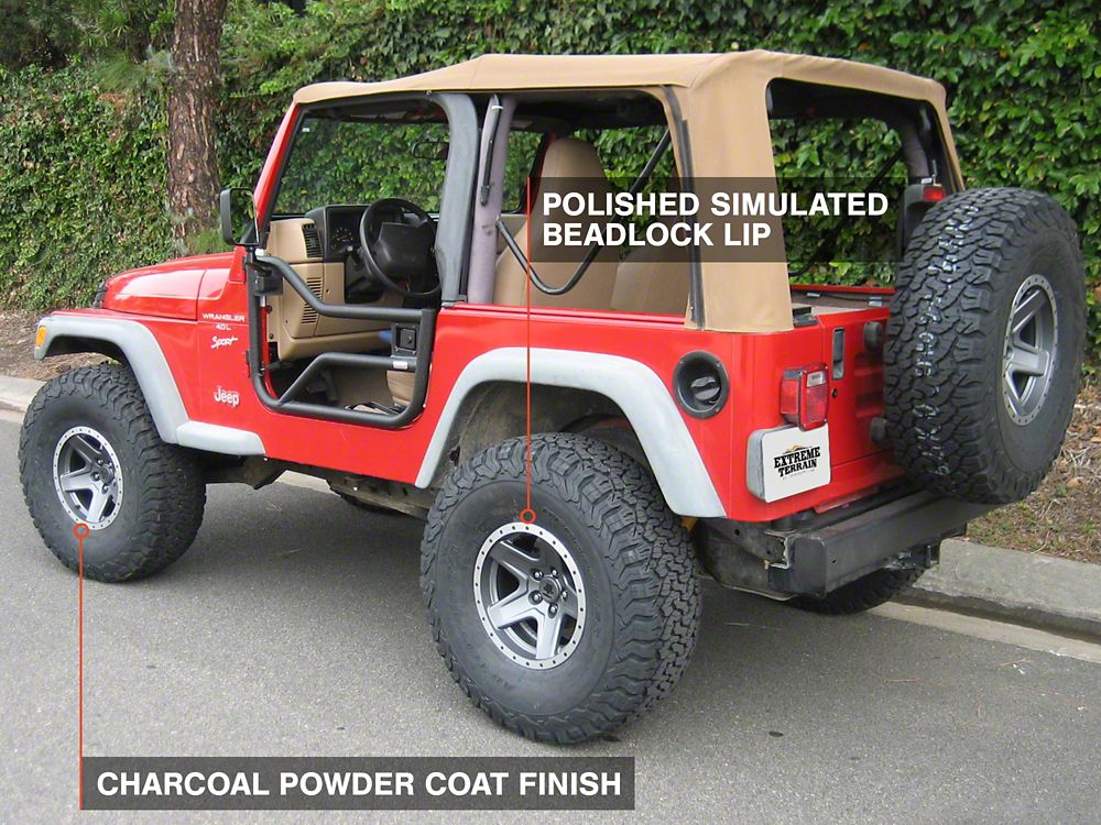 Mammoth Boulder Simulated Beadlock Style Charcoal Wheel; 15x8; -19mm Offset (97-06 Jeep Wrangler TJ)