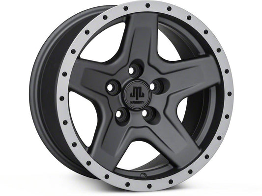 Mammoth Boulder Simulated Beadlock Style Charcoal Wheel; 16x8; 0mm Offset (87-95 Jeep Wrangler YJ)