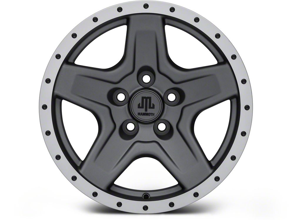 Mammoth Boulder Simulated Beadlock Style Charcoal Wheel; 16x8; 0mm Offset (87-95 Jeep Wrangler YJ)