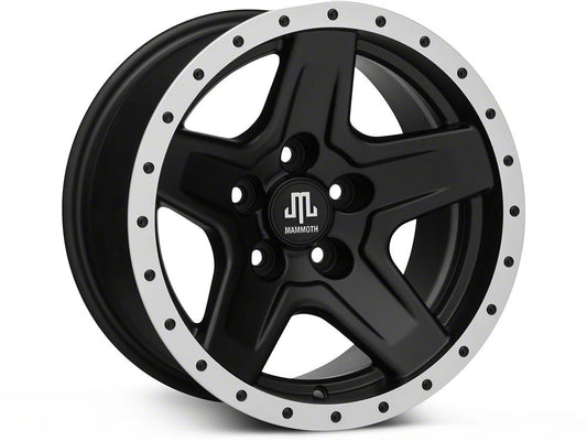 Mammoth Boulder Simulated Beadlock Style Black Wheel; 15x8; -19mm Offset (87-95 Jeep Wrangler YJ)