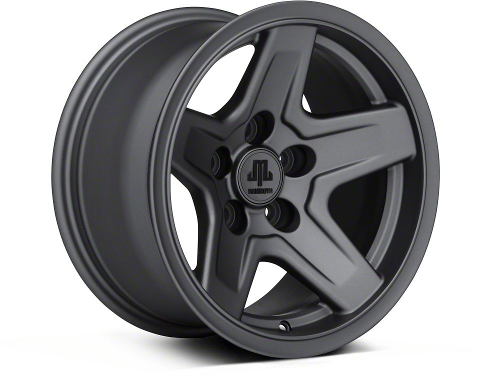 Mammoth Boulder Charcoal 15x8 Wheel and Mickey Thompson Baja MTZ 33X12.50R15 Tire Kit (87-06 Jeep Wrangler YJ & TJ)