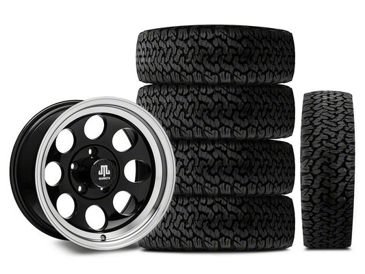 Mammoth 8 Black 15x8 Wheel and BF Goodrich All Terrain TA KO2 35x12.50R15 Tire Kit (87-06 Jeep Wrangler YJ & TJ)