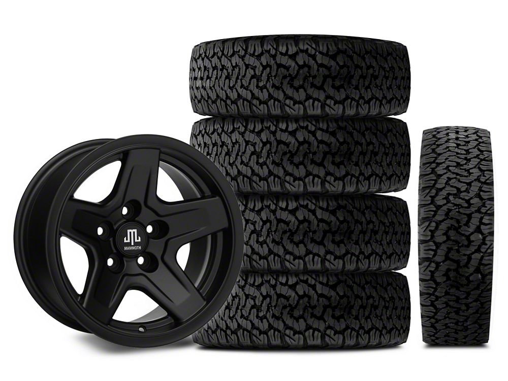Mammoth Boulder Black 15x8 Wheel and BF Goodrich All Terrain TA KO2 35x12.50R15 Tire Kit (87-06 Jeep Wrangler YJ & TJ)