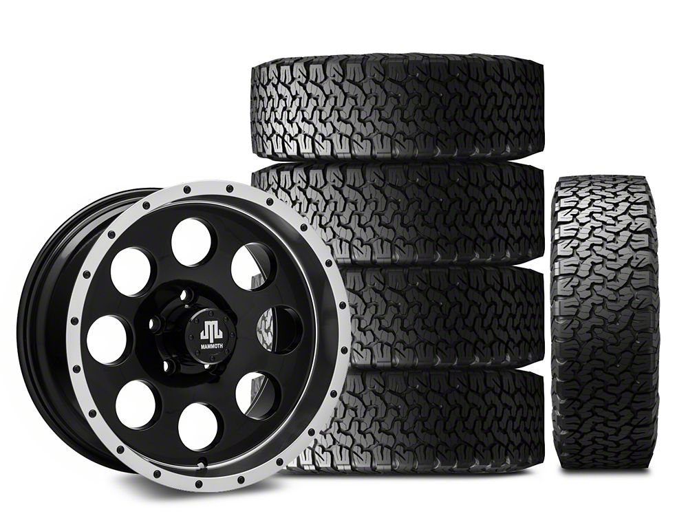 Mammoth 8 Simulated Beadlock Style Black 16x8 Wheel and BF Goodrich All Terrain TA KO2 305/70R16 Tire Kit (87-06 Jeep Wrangler YJ & TJ)