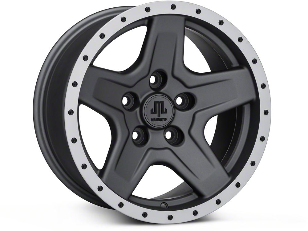 Mammoth Boulder Simulated Beadlock Style Charcoal 16x8 Wheel and BF Goodrich All Terrain TA KO2 305/70R16 Tire Kit (07-18 Jeep Wrangler JK)