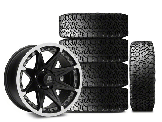 Mammoth Type 88 Black 16x8 Wheel and BF Goodrich All Terrain TA KO2 305/70R16 Tire Kit (87-06 Jeep Wrangler YJ & TJ)