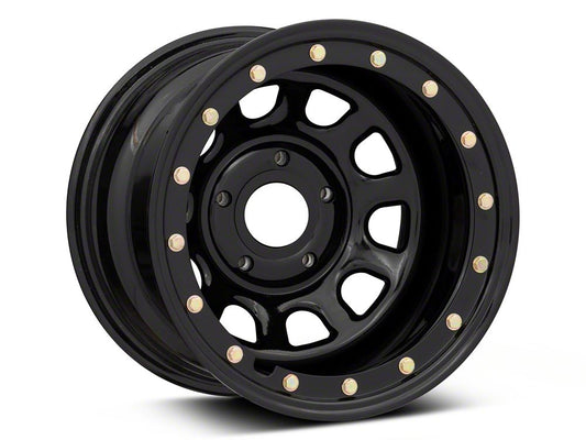Mammoth D-Window Simulated Beadlock Gloss Black Wheel; 15x10; -44mm Offset (07-18 Jeep Wrangler JK)