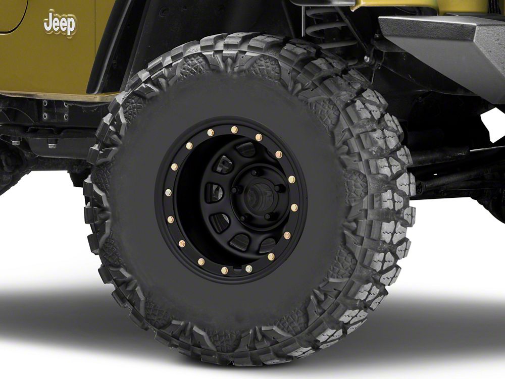 Mammoth D-Window Simulated Beadlock Matte Black Wheel; 15x10; -44mm Offset (97-06 Jeep Wrangler TJ)