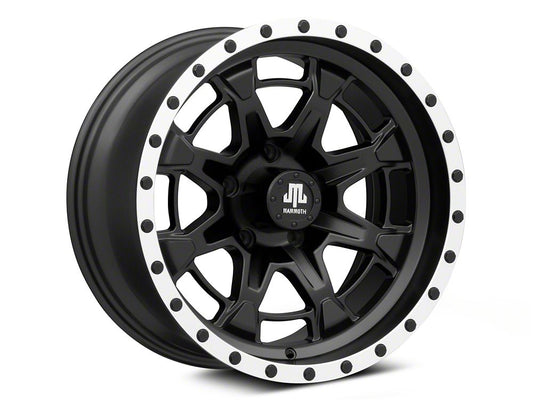 Mammoth Split 16 Beadlock Satin Black with Polished Lip Wheel; 17x9; -6mm Offset (18-25 Jeep Wrangler JL)