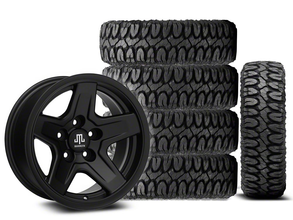 15x8 Mammoth Boulder Wheel & 31in Milestar Mud-Terrain Patagonia M/T Tire Package; Set of 5 (87-95 Jeep Wrangler YJ)