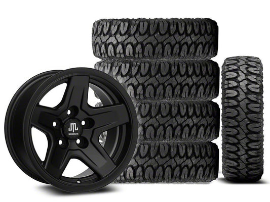 15x8 Mammoth Boulder Wheel & 31in Milestar Mud-Terrain Patagonia M/T Tire Package; Set of 5 (87-95 Jeep Wrangler YJ)