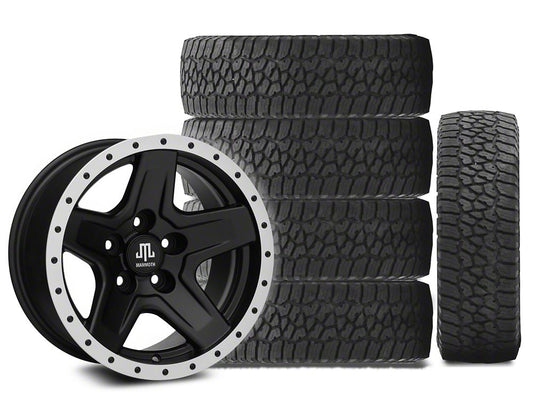 15x8 Mammoth Boulder Beadlock Style Wheel & 33in Falken All-Terrain Wildpeak A/T3W Tire Package; Set of 5 (97-06 Jeep Wrangler TJ)