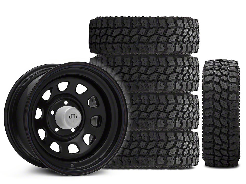 15x8 Mammoth D Window Wheel & 33in Mudclaw Mud-Terrain Comp MTX Tire Package; Set of 5 (97-06 Jeep Wrangler TJ)
