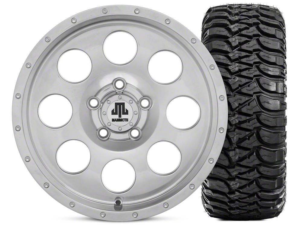 Mammoth 8 Simulated Beadlock Style Polished 15x8 Wheel and Mickey Thompson Baja MTZ 33X12.50R15 Tire Kit (87-06 Jeep Wrangler YJ & TJ)