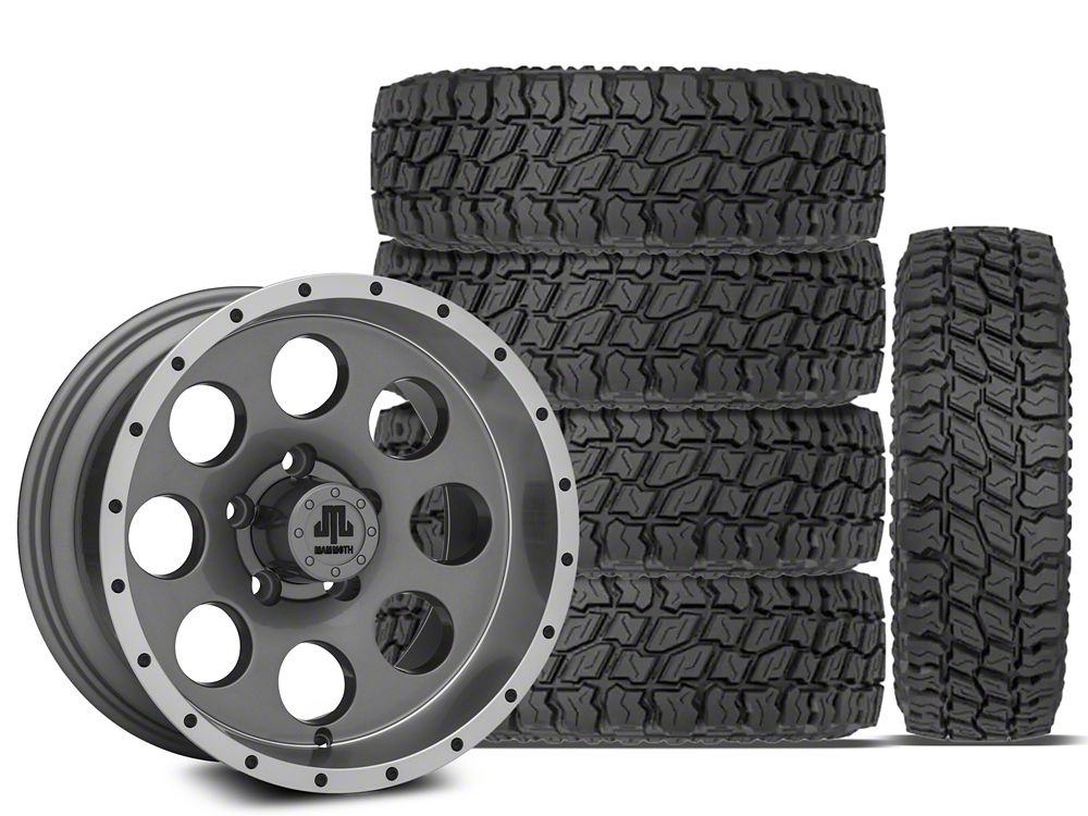 15x8 Mammoth 8 Beadlock Style & 31in Mudclaw Mud-Terrain Comp MTX Tire Package; Set of 5 (97-06 Jeep Wrangler TJ)