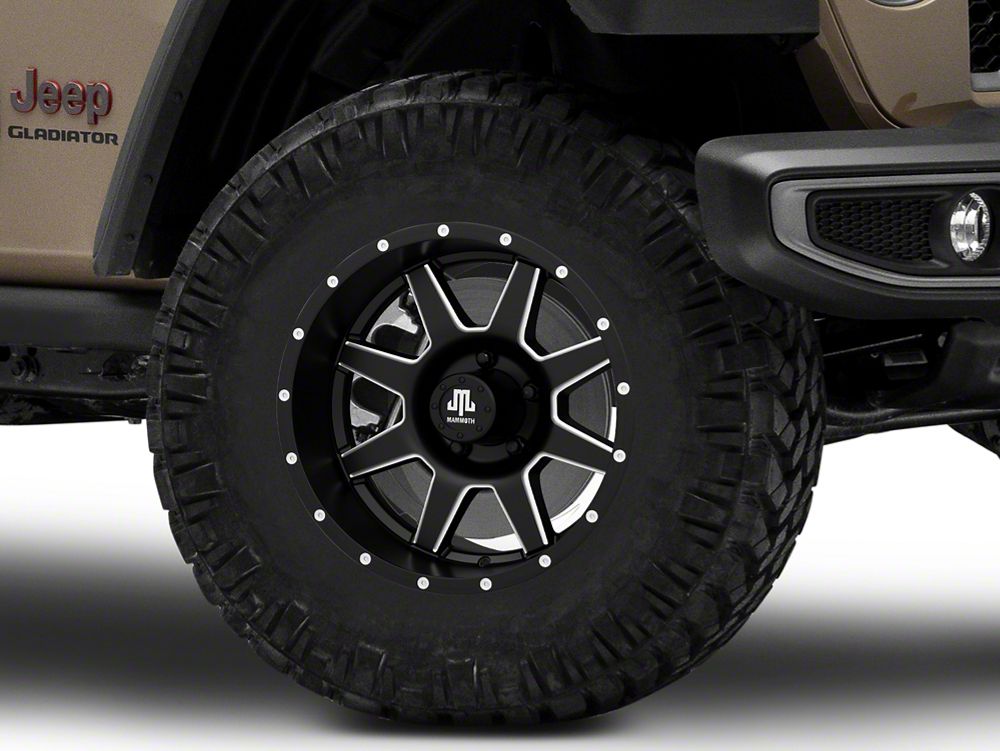 Mammoth 8 Spoke Simulated Beadlock Matte Black Machined Wheel; 17x9; -6mm Offset (20-25 Jeep Gladiator JT)