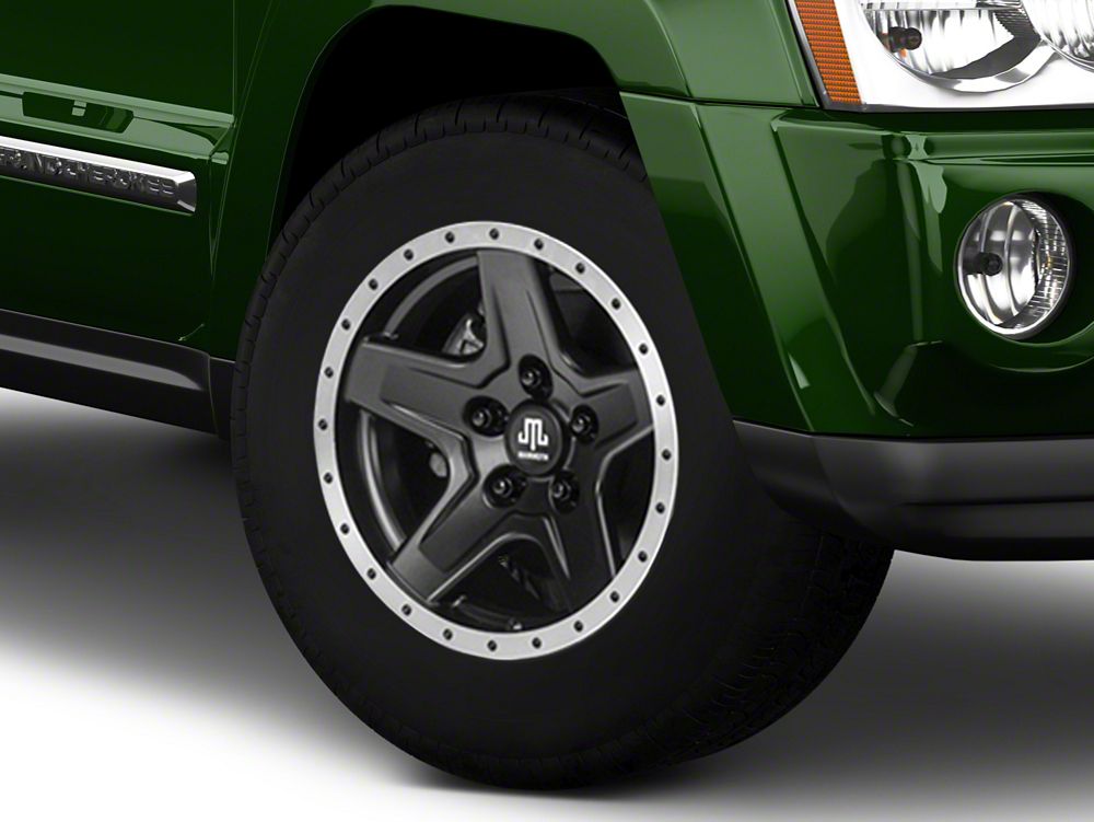 Mammoth Boulder Simulated Beadlock Style Black Wheel; 17x9; -6mm Offset (05-10 Jeep Grand Cherokee WK, Excluding SRT8)