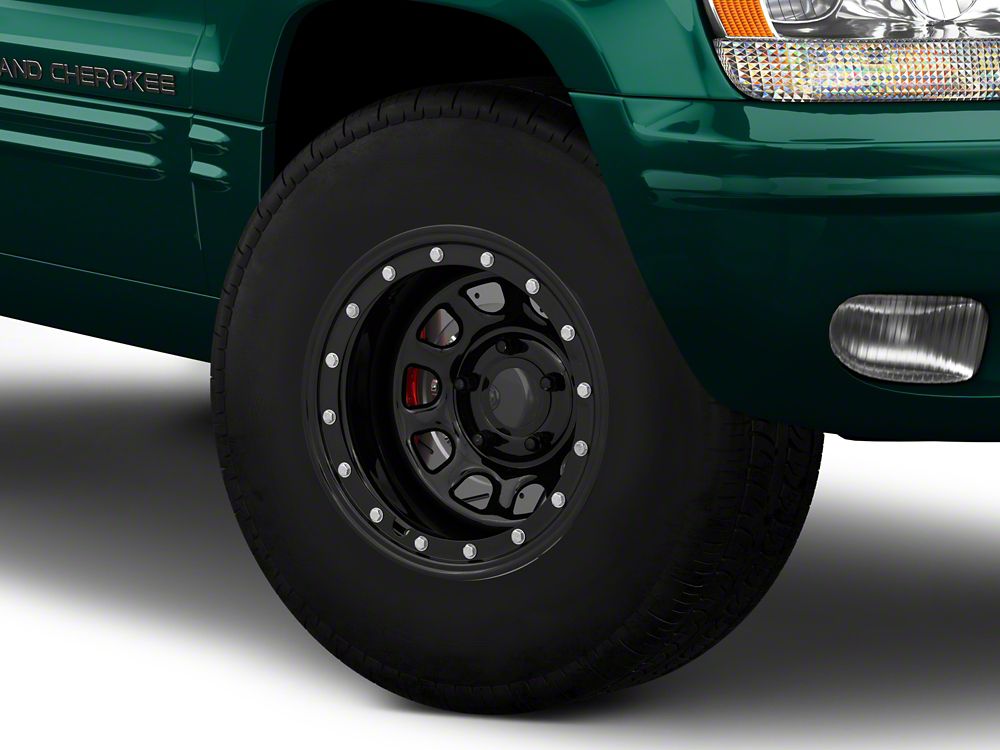 Mammoth D-Window Simulated Beadlock Gloss Black Wheel; 15x10; -44mm Offset (99-04 Jeep Grand Cherokee WJ)