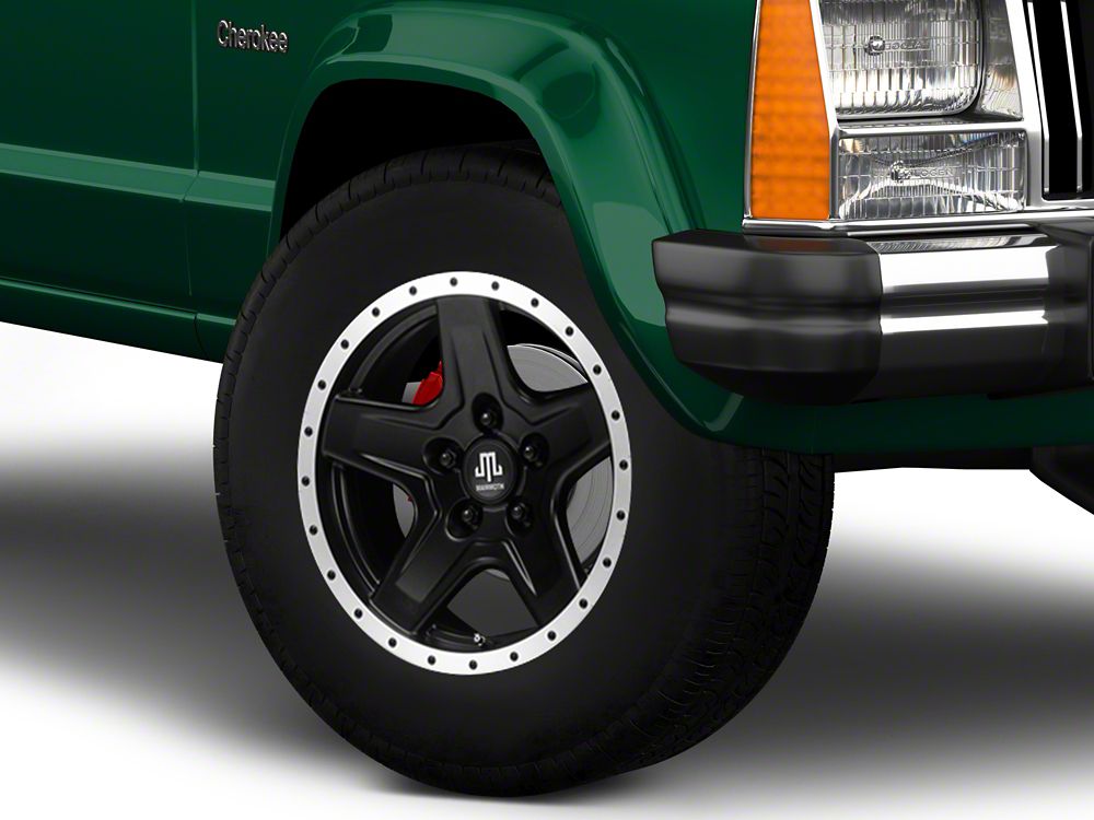 Mammoth Boulder Simulated Beadlock Style Black Wheel; 16x8; 0mm Offset (84-01 Jeep Cherokee XJ)