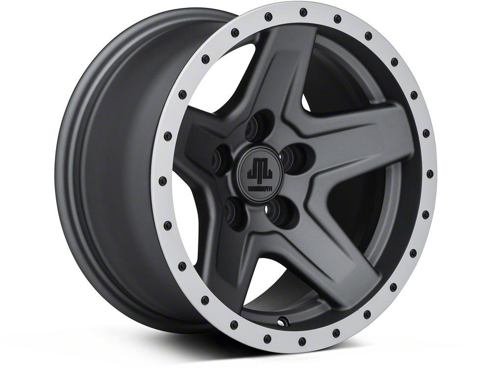 Mammoth Boulder Simulated Beadlock Style Charcoal Wheel; 15x8; -19mm Offset (84-01 Jeep Cherokee XJ)