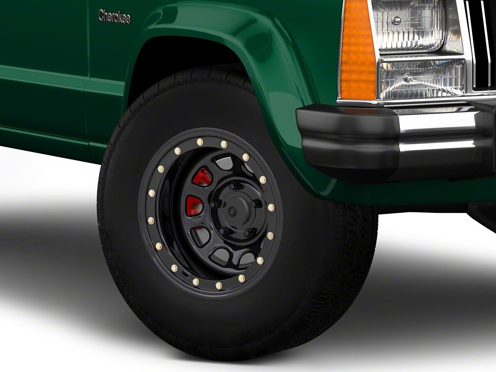 Mammoth D-Window Simulated Beadlock Gloss Black Wheel; 15x10; -44mm Offset (84-01 Jeep Cherokee XJ)