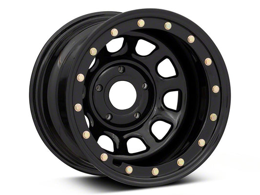 Mammoth D-Window Simulated Beadlock Gloss Black Wheel; 15x10; -44mm Offset (84-01 Jeep Cherokee XJ)