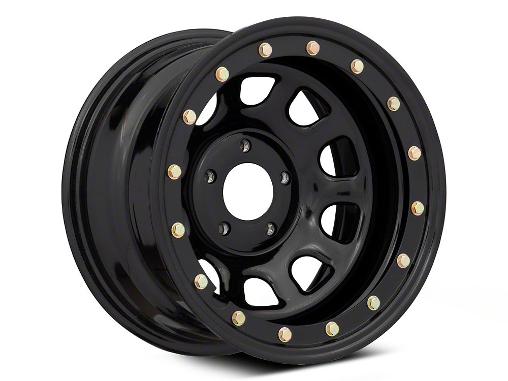 Mammoth D-Window Simulated Beadlock Gloss Black Wheel; 15x8; -19mm Offset (84-01 Jeep Cherokee XJ)