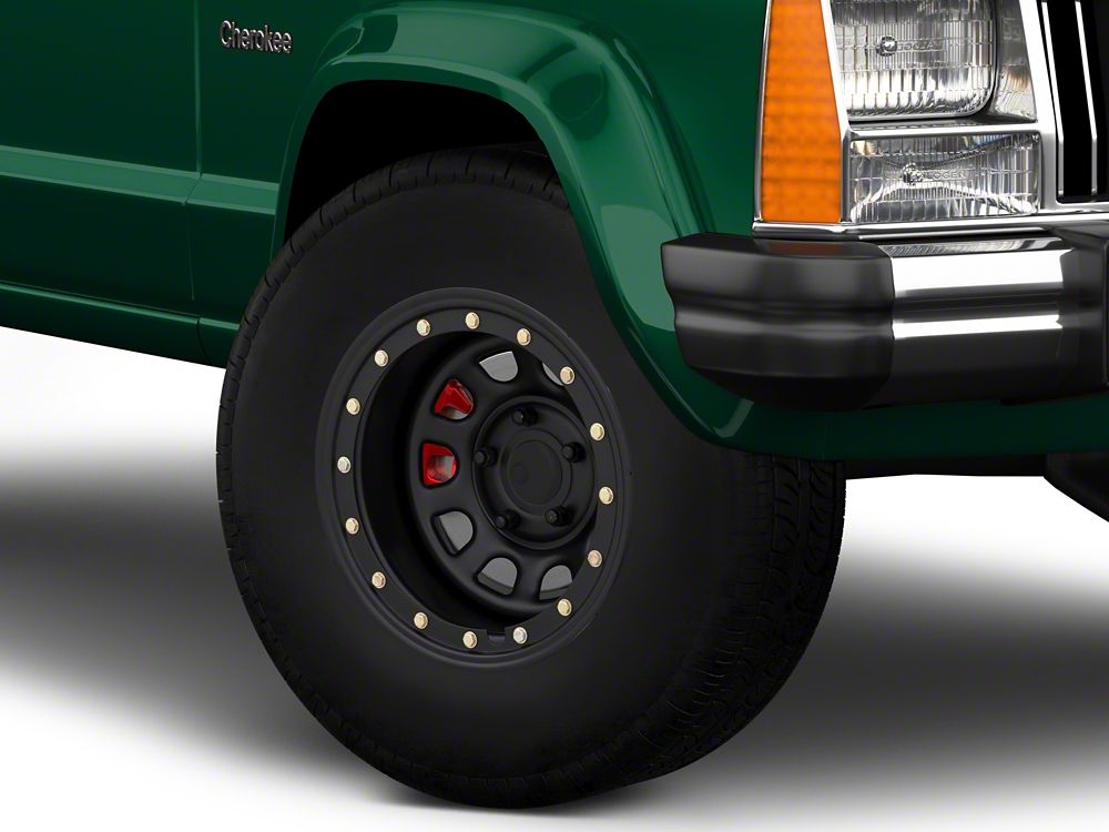 Mammoth D-Window Simulated Beadlock Matte Black Wheel; 15x10; -44mm Offset (84-01 Jeep Cherokee XJ)