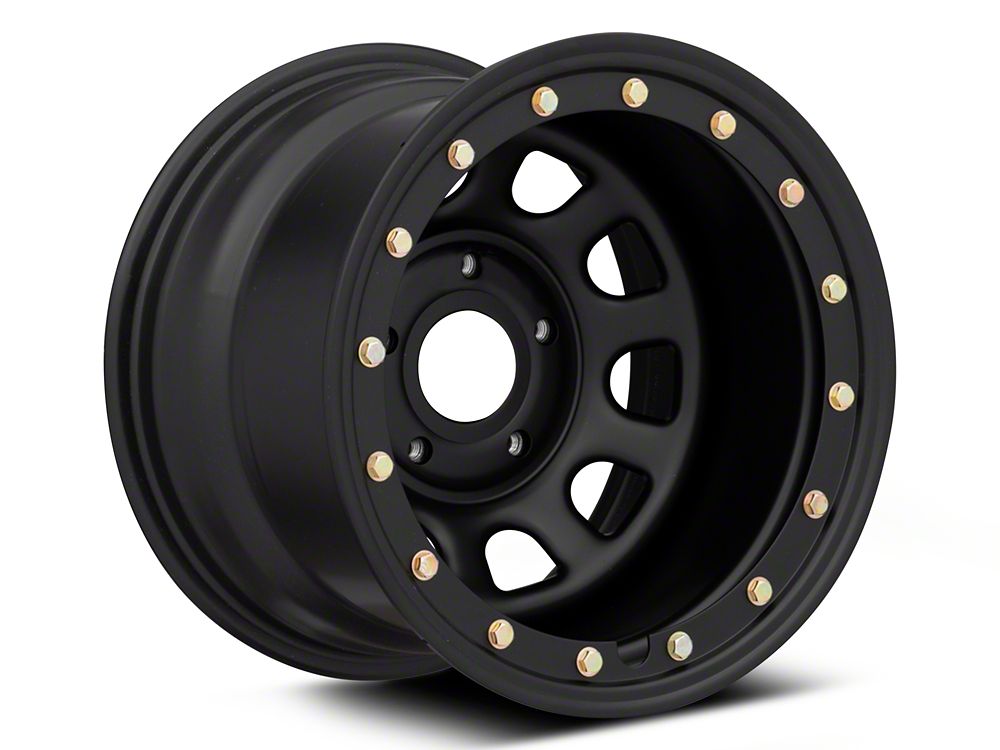 Mammoth D-Window Simulated Beadlock Matte Black Wheel; 15x10; -44mm Offset (84-01 Jeep Cherokee XJ)