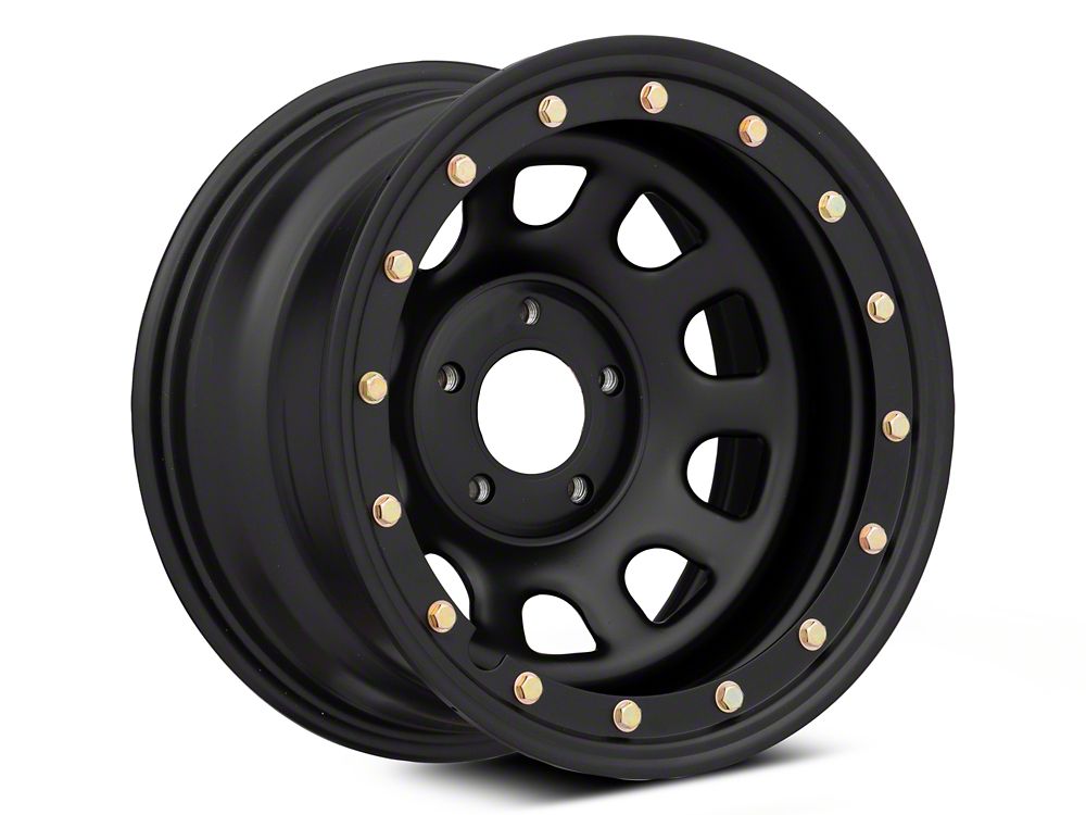 Mammoth D-Window Simulated Beadlock Matte Black Wheel; 15x8; -19mm Offset (84-01 Jeep Cherokee XJ)