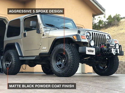 Mammoth Boulder Matte Black Wheel; 15x8; -19mm Offset (97-06 Jeep Wrangler TJ)