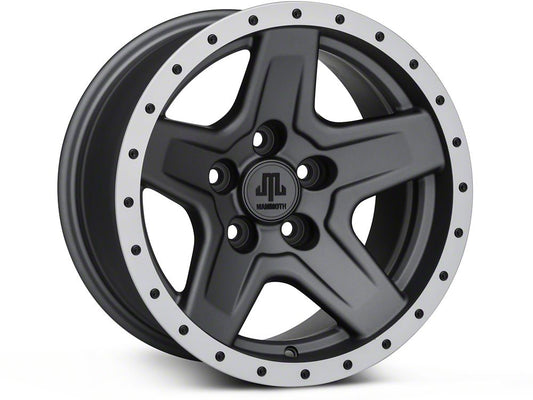 Mammoth Boulder Simulated Beadlock Style Charcoal Wheel; 15x8; -19mm Offset (87-95 Jeep Wrangler YJ)