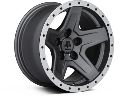 Mammoth Boulder Simulated Beadlock Style Charcoal Wheel; 15x8; -19mm Offset (87-95 Jeep Wrangler YJ)