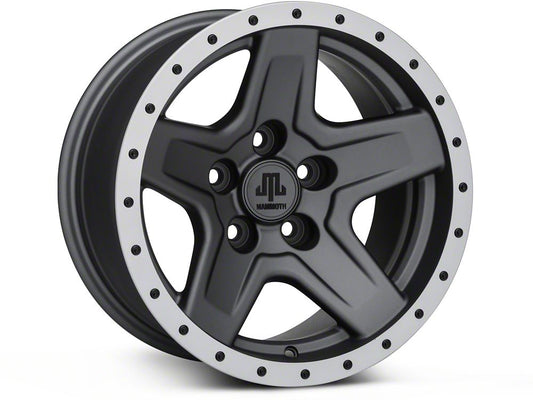 Mammoth Boulder Simulated Beadlock Style Charcoal Wheel; 15x8; -19mm Offset (97-06 Jeep Wrangler TJ)