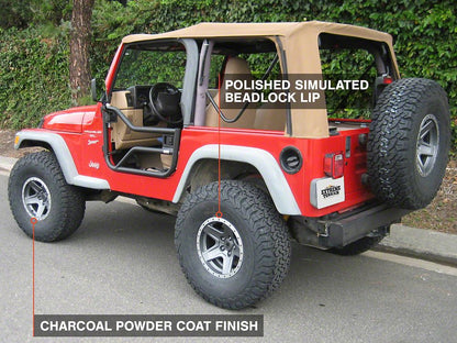 Mammoth Boulder Simulated Beadlock Style Charcoal Wheel; 15x8; -19mm Offset (97-06 Jeep Wrangler TJ)