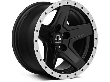 Mammoth Boulder Simulated Beadlock Style Black Wheel; 15x8; -19mm Offset (87-95 Jeep Wrangler YJ)