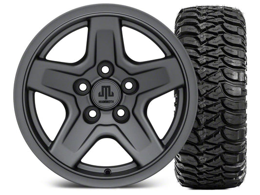 Mammoth Boulder Charcoal 15x8 Wheel and Mickey Thompson Baja MTZ 33X12.50R15 Tire Kit (87-06 Jeep Wrangler YJ & TJ)