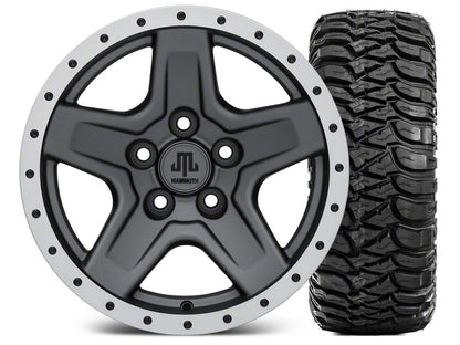 Mammoth Boulder Simulated Beadlock Style Charcoal 15x8 Wheel and Mickey Thompson Baja MTZ 33X12.50R15 Tire Kit (87-06 Jeep Wrangler YJ & TJ)