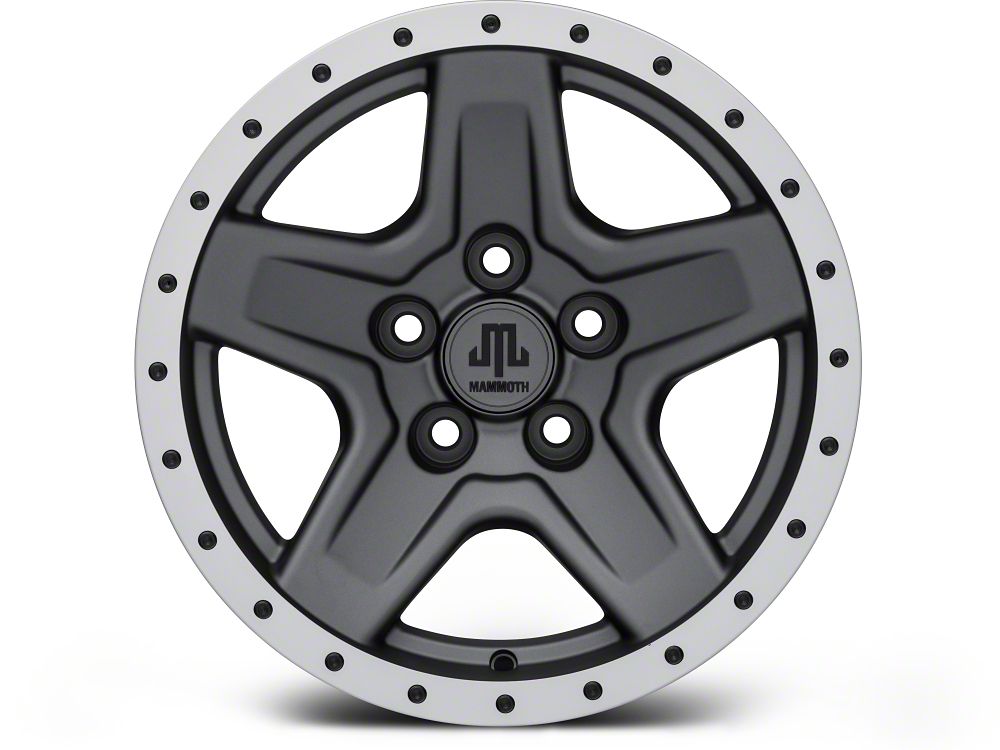 Mammoth Boulder Simulated Beadlock Style Charcoal 15x8 Wheel and Mickey Thompson Baja MTZ 33X12.50R15 Tire Kit (87-06 Jeep Wrangler YJ & TJ)