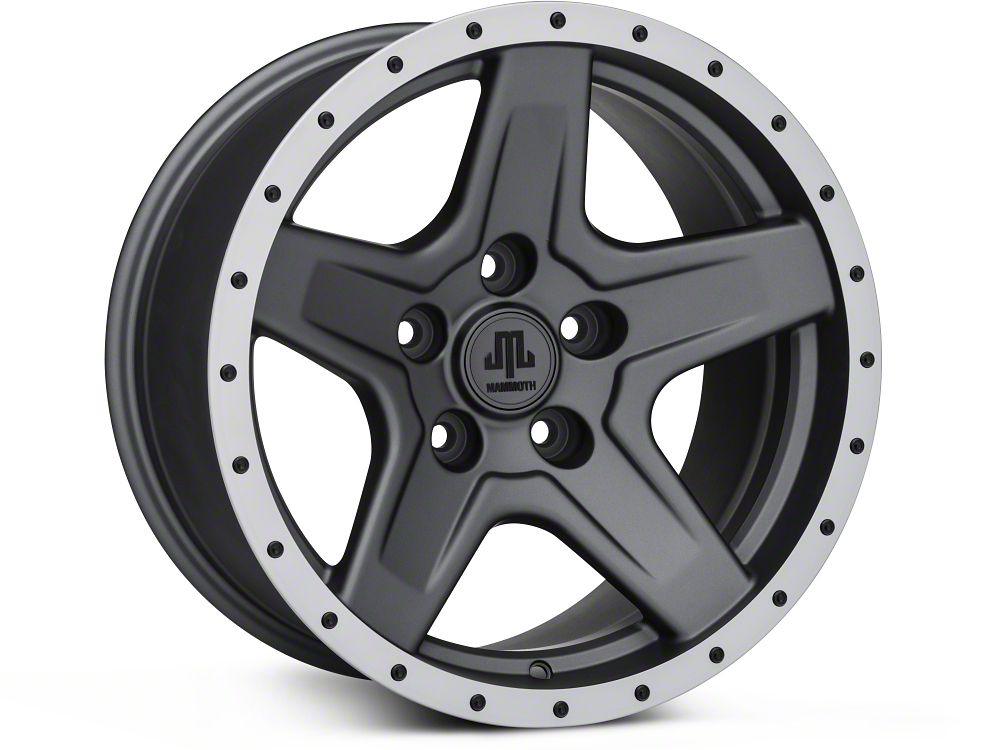 Mammoth Boulder Simulated Beadlock Style Charcoal 17x9 Wheel and BF Goodrich KM2 35x12.50R17 Tire Kit (07-18 Jeep Wrangler JK)