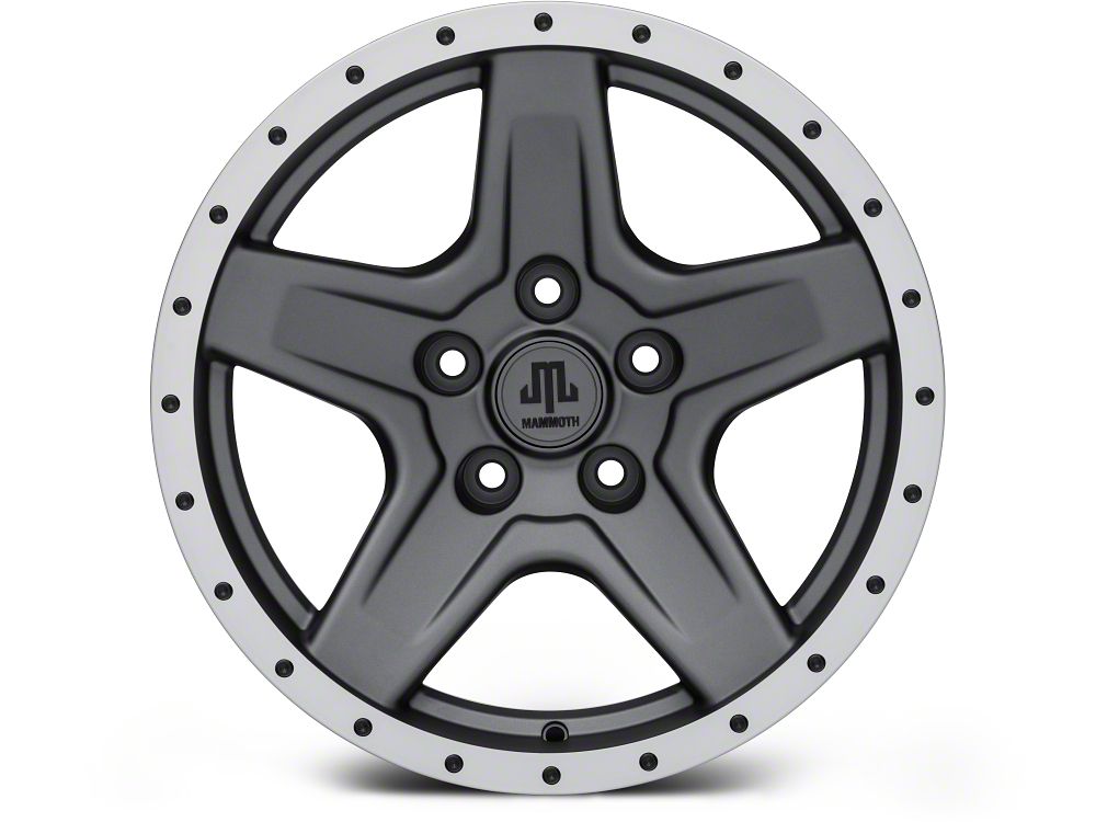 Mammoth Boulder Simulated Beadlock Style Charcoal 17x9 Wheel and BF Goodrich KM2 35x12.50R17 Tire Kit (07-18 Jeep Wrangler JK)