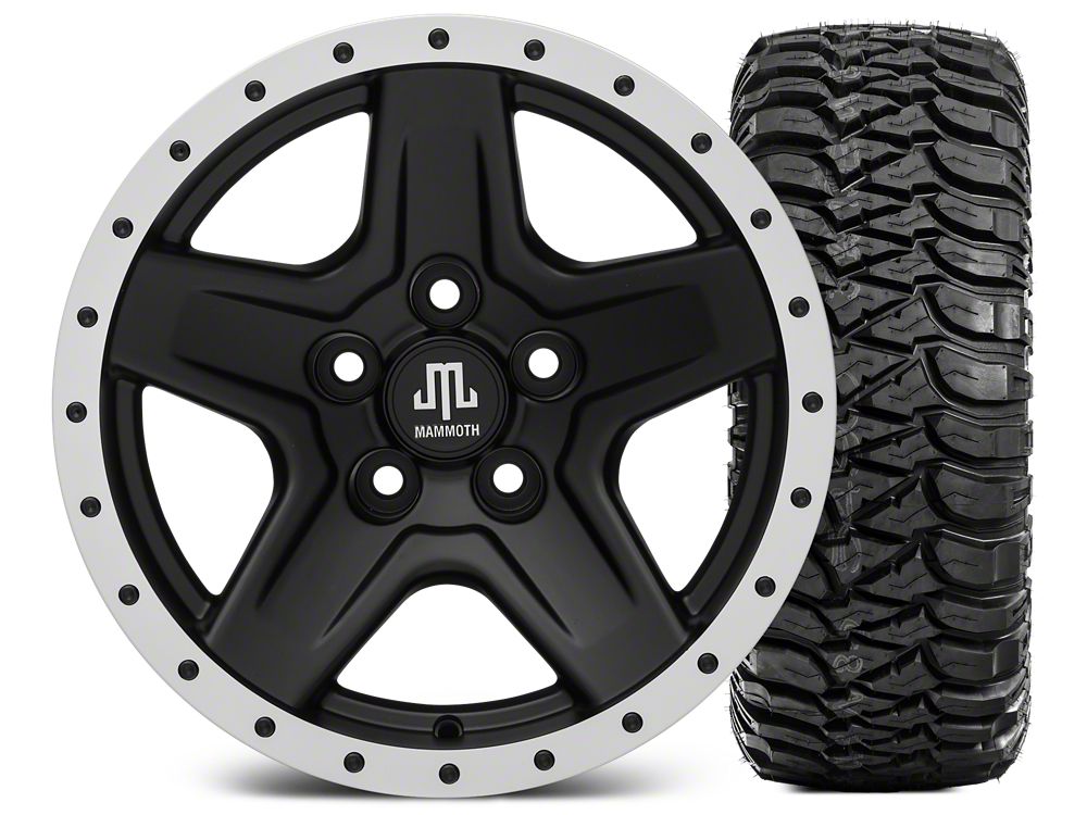 Mammoth Boulder Simulated Beadlock Style Black 15x8 Wheel and Mickey Thompson Baja MTZ 33X12.50R15 Tire Kit (87-06 Jeep Wrangler YJ & TJ)