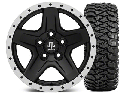 Mammoth Boulder Simulated Beadlock Style Black 15x8 Wheel and Mickey Thompson Baja MTZ 33X12.50R15 Tire Kit (87-06 Jeep Wrangler YJ & TJ)