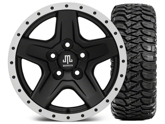 Mammoth Boulder Simulated Beadlock Style Black 15x8 Wheel and Mickey Thompson Baja MTZ 33X12.50R15 Tire Kit (87-06 Jeep Wrangler YJ & TJ)