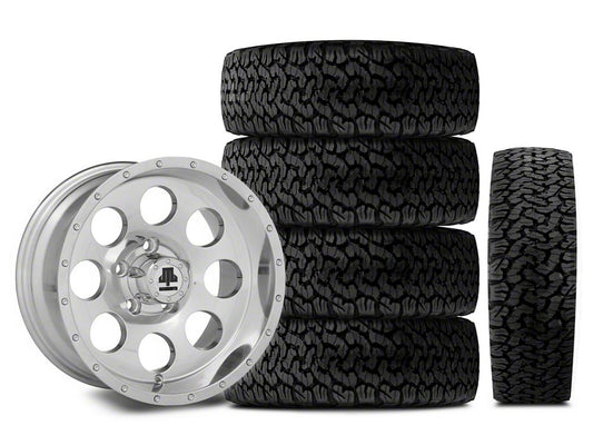 Mammoth 8 Simulated Beadlock Style Polished 15x8 Wheel and BF Goodrich All Terrain TA KO2 35x12.50R15 Tire Kit (87-06 Jeep Wrangler YJ & TJ)