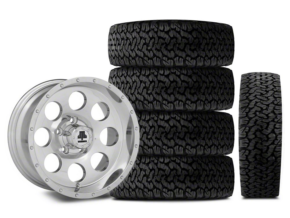 Mammoth 8 Simulated Beadlock Style Polished 15x8 Wheel and BF Goodrich All Terrain TA KO2 35x12.50R15 Tire Kit (87-06 Jeep Wrangler YJ & TJ)